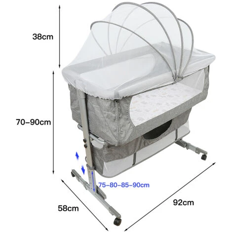Culla Da Viaggio Culla Per Bambini Con Materasso Morbido, Con Rotelle Con Zanzariera, Regolazioni In Altezza,93 57 71-88 Cm - Nero 6 Culla Da Viaggio Culla Per Bambini Con Materasso Morbido, Con Rotelle Con Zanzariera, Regolazioni In Altezza,93 57 71-88 Cm - Nero - immagine 4