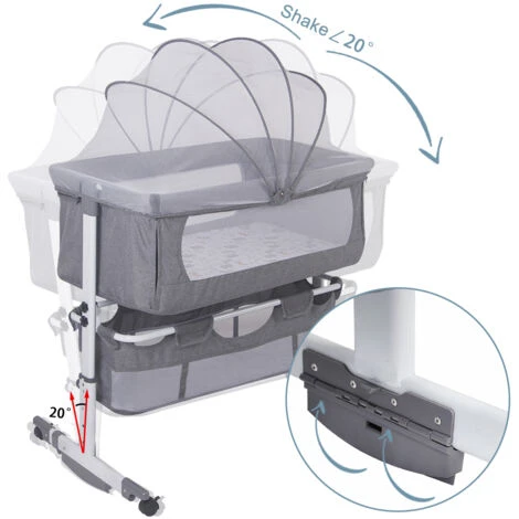 Culla Da Viaggio Culla Per Bambini Con Materasso Morbido, Con Rotelle Con Zanzariera, Regolazioni In Altezza,93 57 71-88 Cm - Nero 7 Culla Da Viaggio Culla Per Bambini Con Materasso Morbido, Con Rotelle Con Zanzariera, Regolazioni In Altezza,93 57 71-88 Cm - Nero - immagine 5