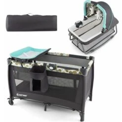 DREAMADE 4 In 1 Lettino Da Campeggio Per Bambini, Culla Neonato Con Fasciatoio, Carillon E Giocattoli Appesi, Borsa Per Il Trasporto (Blue)