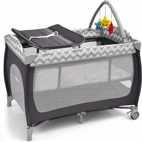 DREAMADE 3 IN 1 Lettino Da Viaggio Con Fasciatoio Per Neonati, Culla Da Campeggio Con Materasso 120x60cm, Tasca Laterale E Giocattoli Per 0-3 Anni, Carico 25 KG (Grigio) 3 DREAMADE 3 IN 1 Lettino Da Viaggio Con Fasciatoio Per Neonati, Culla Da Campeggio Con Materasso 120x60cm, Tasca Laterale E Giocattoli Per 0-3 Anni, Carico 25 KG (Grigio)