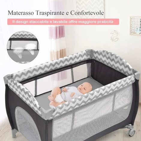 DREAMADE 3 IN 1 Lettino Da Viaggio Con Fasciatoio Per Neonati, Culla Da Campeggio Con Materasso 120x60cm, Tasca Laterale E Giocattoli Per 0-3 Anni, Carico 25 KG (Grigio) 4 DREAMADE 3 IN 1 Lettino Da Viaggio Con Fasciatoio Per Neonati, Culla Da Campeggio Con Materasso 120x60cm, Tasca Laterale E Giocattoli Per 0-3 Anni, Carico 25 KG (Grigio) - immagine 2