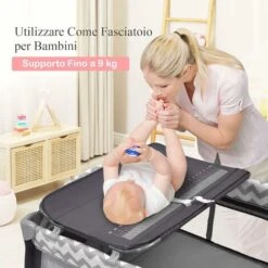 DREAMADE 3 IN 1 Lettino Da Viaggio Con Fasciatoio Per Neonati, Culla Da Campeggio Con Materasso 120x60cm, Tasca Laterale E Giocattoli Per 0-3 Anni, Carico 25 KG (Grigio) 9 DREAMADE 3 IN 1 Lettino Da Viaggio Con Fasciatoio Per Neonati, Culla Da Campeggio Con Materasso 120x60cm, Tasca Laterale E Giocattoli Per 0-3 Anni, Carico 25 KG (Grigio) -Cameretta Per Bambini 86723871 3