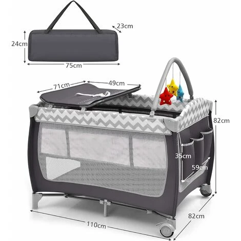 DREAMADE 3 IN 1 Lettino Da Viaggio Con Fasciatoio Per Neonati, Culla Da Campeggio Con Materasso 120x60cm, Tasca Laterale E Giocattoli Per 0-3 Anni, Carico 25 KG (Grigio) 7 DREAMADE 3 IN 1 Lettino Da Viaggio Con Fasciatoio Per Neonati, Culla Da Campeggio Con Materasso 120x60cm, Tasca Laterale E Giocattoli Per 0-3 Anni, Carico 25 KG (Grigio) - immagine 5