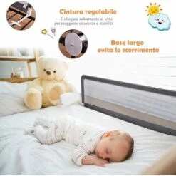 DREAMADE Sponda Letto Per Bambini 100/120/150cm, Barriera Di Sicurezza, Traspirante E Pieghevole, Sbarra Letto Per Dormire In Sicurezza (100 X 41 X 42 Cm, Grigio) -Cameretta Per Bambini 86878920 4
