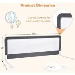 DREAMADE Sponda Letto Per Bambini 100/120/150cm, Barriera Di Sicurezza, Traspirante E Pieghevole, Sbarra Letto Per Dormire In Sicurezza (100 X 41 X 42 Cm, Grigio) -Cameretta Per Bambini 86878920 5