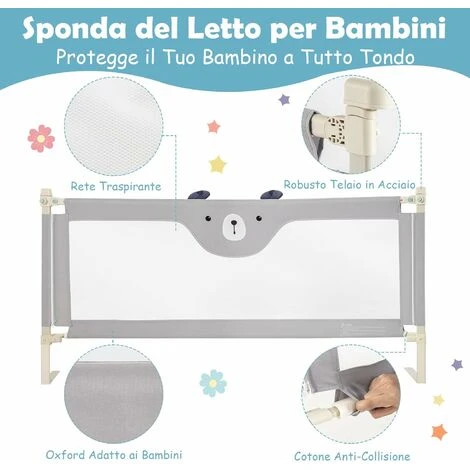 DREAMADE Sponda Letto Per Bambini, Barriera Protettiva Con Doppio Blocco Di Sicurezza Per Bambini, Altezza Regolabile A 24 Livelli, Lunghezza 145/174 Cm (174CM, Orso) 4 DREAMADE Sponda Letto Per Bambini, Barriera Protettiva Con Doppio Blocco Di Sicurezza Per Bambini, Altezza Regolabile A 24 Livelli, Lunghezza 145/174 Cm (174CM, Orso) - immagine 2