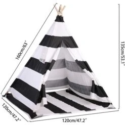 Tenda Da Gioco Indiana Per Bambini, Tenda Teepee Pieghevole Capanna Naturale Con Tappetino Tenda Da Interno Ed Esterno Per Bambini Color Zebra -Cameretta Per Bambini 87105738 3