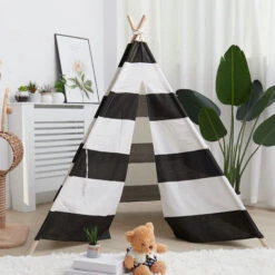 Tenda Da Gioco Indiana Per Bambini, Tenda Teepee Pieghevole Capanna Naturale Con Tappetino Tenda Da Interno Ed Esterno Per Bambini Color Zebra -Cameretta Per Bambini 87105738 5