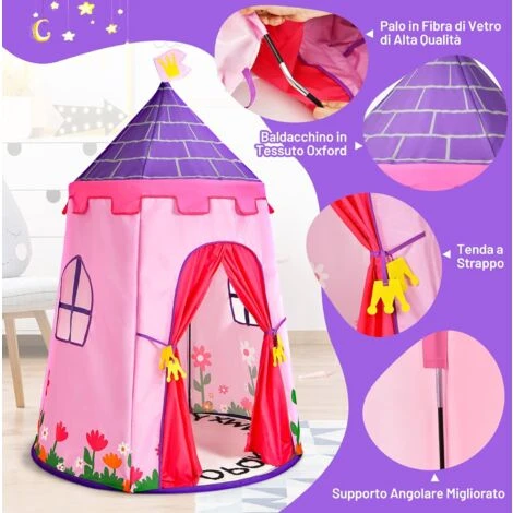 COSTWAY Tenda Da Gioco Per Bambini, Tenda Per Bambini Con Borsa Da Trasporto, Ideale Per Bambini 3 Anni+, 108x158 Cm (Rosa) 4 COSTWAY Tenda Da Gioco Per Bambini, Tenda Per Bambini Con Borsa Da Trasporto, Ideale Per Bambini 3 Anni+, 108x158 Cm (Rosa) - immagine 2