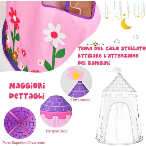 COSTWAY Tenda Da Gioco Per Bambini, Tenda Per Bambini Con Borsa Da Trasporto, Ideale Per Bambini 3 Anni+, 108x158 Cm (Rosa) 6 COSTWAY Tenda Da Gioco Per Bambini, Tenda Per Bambini Con Borsa Da Trasporto, Ideale Per Bambini 3 Anni+, 108x158 Cm (Rosa) - immagine 4