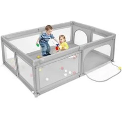 COSTWAY Box Per Bambini, Recinto Per Neonati, Centro Attività Stabile E Atossico, Box Per Interno Ed Esterno Con Palline, Cancelli Di Sicurezza, Ventose Antiscivolo