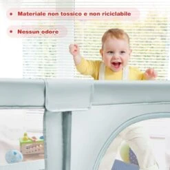 COSTWAY Box Per Bambini, Centro Attività Portatile E Sicuro Per Bambini, Box Colorato Con Cancello, Recinto Extra Per Interno Ed Esterno Con Rete Traspirante Durevole (Blu) -Cameretta Per Bambini 87900471 4