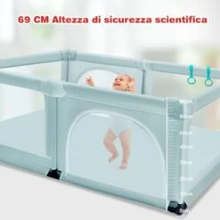 COSTWAY Box Per Bambini, Centro Attività Portatile E Sicuro Per Bambini, Box Colorato Con Cancello, Recinto Extra Per Interno Ed Esterno Con Rete Traspirante Durevole (Blu) -Cameretta Per Bambini 87900471 5