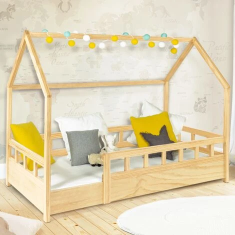 Letto A Capanna Per Bambini 80 X 160 CM In Legno Con Base E Sponde NEREE 3 Letto A Capanna Per Bambini 80 X 160 CM In Legno Con Base E Sponde NEREE