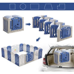 Box Per Neonati Centro AttivitĂ  Pieghevole In Plastica Con Porta E Tavola Giocattolo, Parco Giochi Di Sicurezza Per Bambini, Bianco E Blu (18 Pezzi) HENGMEI -Cameretta Per Bambini 88136251 5