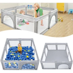 Box Per Neonati Baby Playpen Barriera Per Bambini 127x127cm Centro Attività Con Base Antiscivolo, Parco Giochi Di Sicurezza In Rete Traspirante HENGMEI