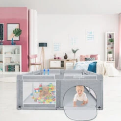 Box Per Neonati Baby Playpen Barriera Per Bambini 127x127cm Centro Attività Con Base Antiscivolo, Parco Giochi Di Sicurezza In Rete Traspirante HENGMEI -Cameretta Per Bambini 88136252 4