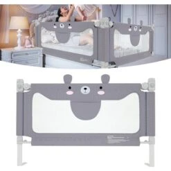 Sponde E Barriere Anticaduta Letto Protezione Per Il Letto 150cm Ringhiera Baby Ringhiera Di Sicurezza Anticaduta Regolabile In Altezza (Grigio, Orsetto) HENGMEI