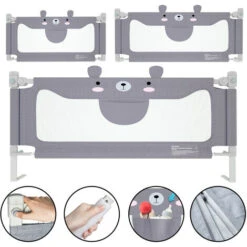 Sponde E Barriere Anticaduta Letto Protezione Per Il Letto 150cm Ringhiera Baby Ringhiera Di Sicurezza Anticaduta Regolabile In Altezza (Grigio, Orsetto) HENGMEI -Cameretta Per Bambini 88136597 3