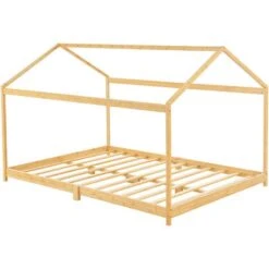 Letto Per Cameretta 'Vindafjord' A Forma Di Casetta Con Zona Di Riposo 120x200 Cm Letto 1 Piazza E Mezza Per Bambini - Bambù Color Naturale [en.casa] -Cameretta Per Bambini 88510090 2