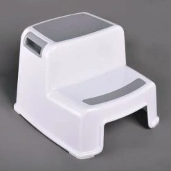 Sgabello A Due Gradini Per Bambini, Sgabello Per Bambini A 2 Gradini, Sgabello Per Bambini, Sedile Del Water Antiscivolo, Sgabello In Plastica Per Bambini A Letto, Bagno, Bianco E Grigio -Cameretta Per Bambini 88577736 3