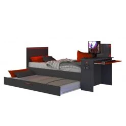 Letto Gamer Per Un Bambino Nero Grafite E Rosso Con Scrivania Nero E Rosso -Cameretta Per Bambini 88718965 3