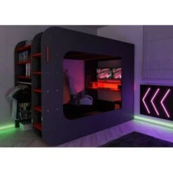 Letto A Soppalco Con Postazione Gamer Antracite Rosso 5000 -Cameretta Per Bambini 88769921 3