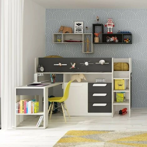 Letto A Soppalco Bianco Antracite Con Scrivania Estraibile 6020 4 Letto A Soppalco Bianco Antracite Con Scrivania Estraibile 6020 - immagine 2