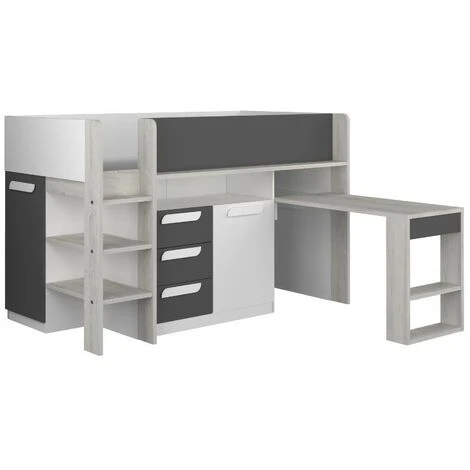 Letto A Soppalco Bianco Antracite Con Scrivania Estraibile 6020 6 Letto A Soppalco Bianco Antracite Con Scrivania Estraibile 6020 - immagine 4