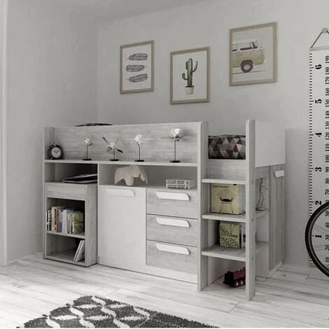 Letto A Soppalco Bianco Antracite Con Scrivania Estraibile 6020 7 Letto A Soppalco Bianco Antracite Con Scrivania Estraibile 6020 - immagine 5