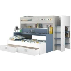 Letto A Castello Bianco Celeste Con Scrivania Estraibile 6070 -Cameretta Per Bambini 88771040 4