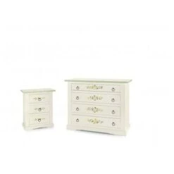 Mar.c.a. Design - Comò Shabby Chic In Legno Di Pioppo Bianco Decorato Elegante, Mobile Arte Povera Made In Italy - Misura 115x50x90h