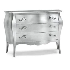 Mar.c.a. Design - Comò Bombato Con 3 Cassetti In Legno Di Pioppo Argento, Mobile Arte Povera Made In Italy - Misura 100x42x85h