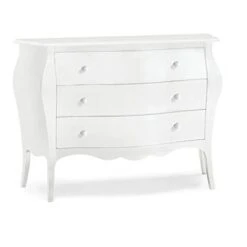 Mar.c.a. Design - Comò Bombato Con 3 Cassetti In Legno Di Pioppo Bianco Opaco, Mobile Arte Povera Made In Italy - Misura 120x50x85h