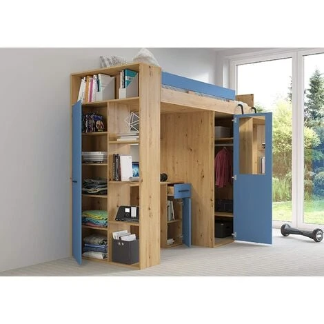 LETTO ARMADIO SCRIVANIA LIBRERIA BAMBINI VERANA P H190x120x236cm BLU ROVERE 5 LETTO ARMADIO SCRIVANIA LIBRERIA BAMBINI VERANA P H190x120x236cm BLU ROVERE - immagine 3