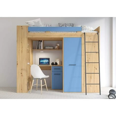 LETTO ARMADIO SCRIVANIA LIBRERIA BAMBINI VERANA P H190x120x236cm BLU ROVERE 7 LETTO ARMADIO SCRIVANIA LIBRERIA BAMBINI VERANA P H190x120x236cm BLU ROVERE - immagine 5