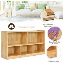GOPLUS Libreria In Legno, Scaffale Multiuso Portaoggetti Per Giocattoli E Libri, Con 5 Cubi, Adatto Per Camera, Salotto, Stanza Dei Giochi E Scuola, 111,5 X 29,5 X 61 Cm -Cameretta Per Bambini 89371335 3
