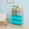 SoBuy Scaffale Bianco Portagiochi Libreria Bambini 4 Scatole In Blu Con Coperchio KMB07-B -Cameretta Per Bambini 8937372 1