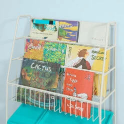 SoBuy Scaffale Bianco Portagiochi Libreria Bambini 4 Scatole In Blu Con Coperchio KMB07-B -Cameretta Per Bambini 8937372 4