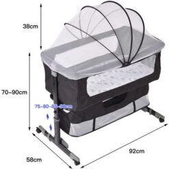Culla Multifunzionale Regolabile In Altezza 925870-90cm Upgrade (Nero) -Cameretta Per Bambini 89967757 2