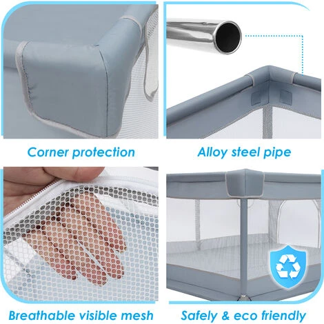 Box Per Bambini Extra Large Per Attività All'aperto E Al Coperto Cortile Per Bambini Con Porta Grigio 180 X 200 X 66 Cm 6 Box Per Bambini Extra Large Per Attività All'aperto E Al Coperto Cortile Per Bambini Con Porta Grigio 180 X 200 X 66 Cm - immagine 4