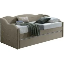 Letto Divano A Scomparsa 2 X 90 X 190 Cm Velluto Beige + Materasso - LENVIA -Cameretta Per Bambini 90888990 4