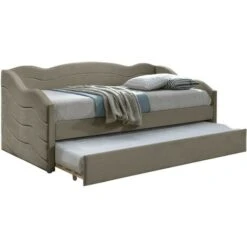 Letto Divano A Scomparsa 2 X 90 X 190 Cm Velluto Beige + Materasso - LENVIA -Cameretta Per Bambini 90888990 5