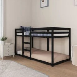 Letto A Castello Struttura Letto - Letto Per Adulti Nero 90x200 Cm In Legno Massello Di Pino BV187583 - BonneVie -Cameretta Per Bambini 91048577 3
