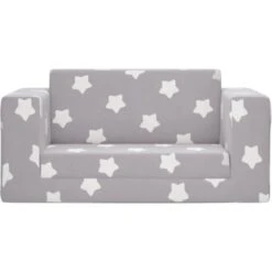 Divano Per Bambini 2 Posti - Divano Relax Sofa Grigio Chiaro Stelle Morbido Peluche BV109928 - BonneVie -Cameretta Per Bambini 91515461 3