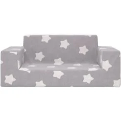 Divano Per Bambini 2 Posti - Divano Relax Sofa Grigio Chiaro Stelle Morbido Peluche BV864141 - BonneVie -Cameretta Per Bambini 91515739 3