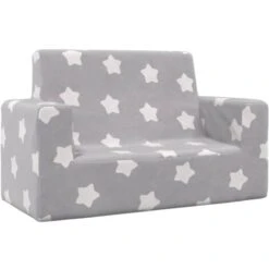 Divano Per Bambini 2 Posti - Divano Relax Sofa Grigio Chiaro Stelle Morbido Peluche BV439582 - BonneVie -Cameretta Per Bambini 91515851 2