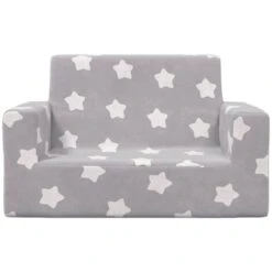 Divano Per Bambini 2 Posti - Divano Relax Sofa Grigio Chiaro Stelle Morbido Peluche BV439582 - BonneVie -Cameretta Per Bambini 91515851 3