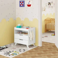 Nova Elegante E Moderno Fasciatoio Bianco Con Scomparto 2 Cassetti E 3 Ganci -Cameretta Per Bambini 91624990 2