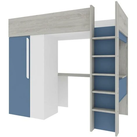 Letto A Soppalco 90 X 200 Cm Con Armadio E Scrivania Blu E Bianco + Materasso - NICOLAS 7 Letto A Soppalco 90 X 200 Cm Con Armadio E Scrivania Blu E Bianco + Materasso - NICOLAS - immagine 5